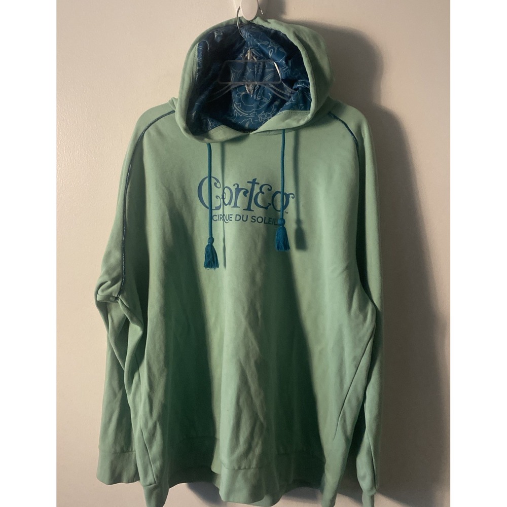 Cirque Du Soleil Corteo Graphic Print Hoodie Tassel Green Teal Size 2XL